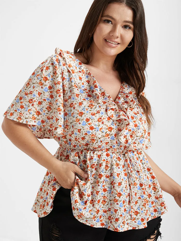 Ditsy Floral V Neck Ruffle Tie Front Blouse sold by Bloomchic product image thumbnail 4