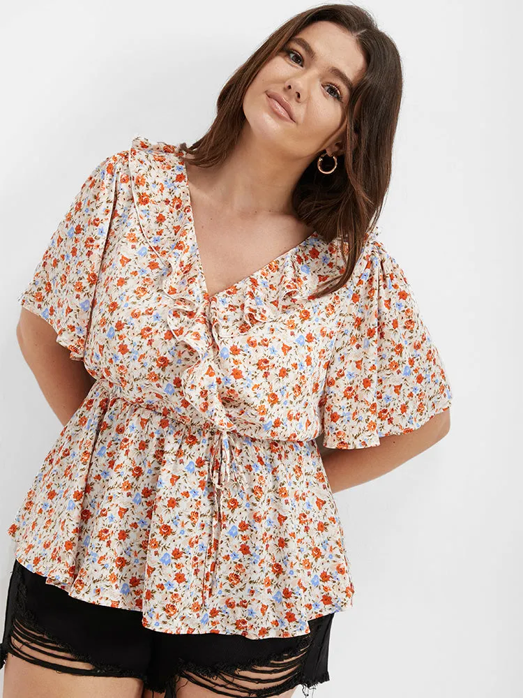 Ditsy Floral V Neck Ruffle Tie Front Blouse sold by Bloomchic product image thumbnail 5