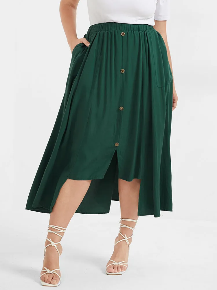 Solid Button Ruffled Asymmetrical Hem Pocket Skirt sold by Bloomchic product image thumbnail 3