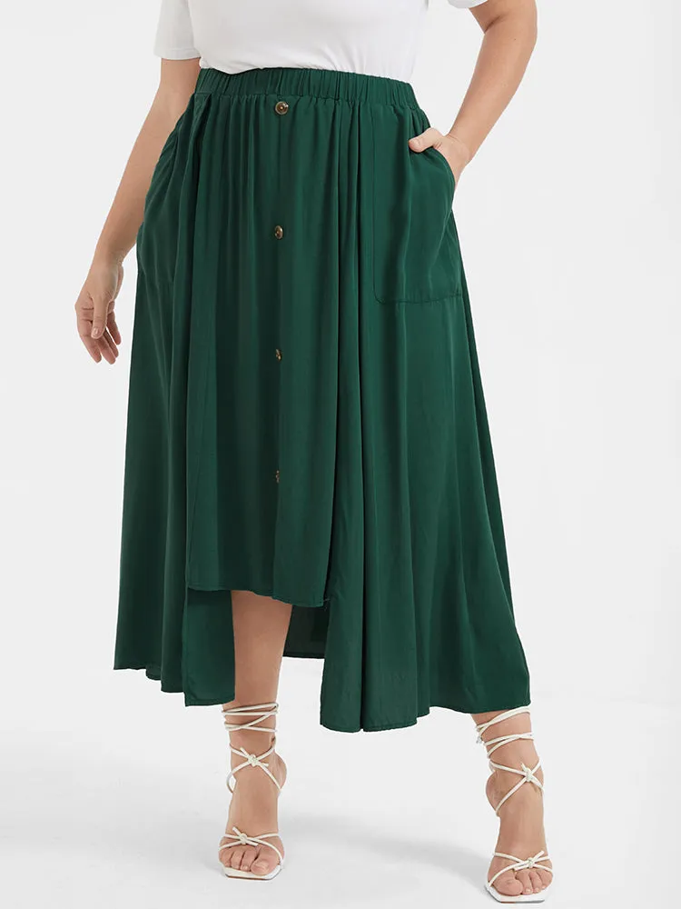 Solid Button Ruffled Asymmetrical Hem Pocket Skirt sold by Bloomchic product image thumbnail 5
