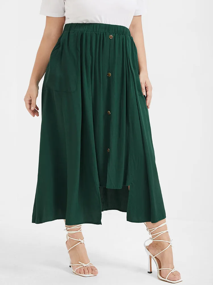 Solid Button Ruffled Asymmetrical Hem Pocket Skirt sold by Bloomchic product image thumbnail 4