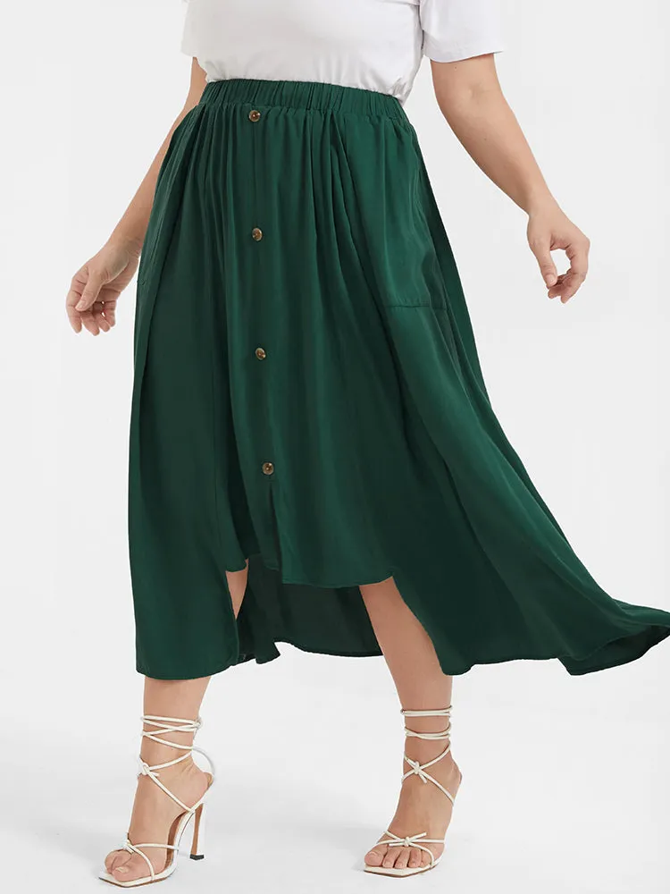 Solid Button Ruffled Asymmetrical Hem Pocket Skirt sold by Bloomchic product image thumbnail 2