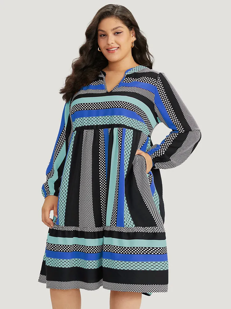 Polka Dot & Striped Print Notched Pocket Dress sold by Bloomchic product image thumbnail 3