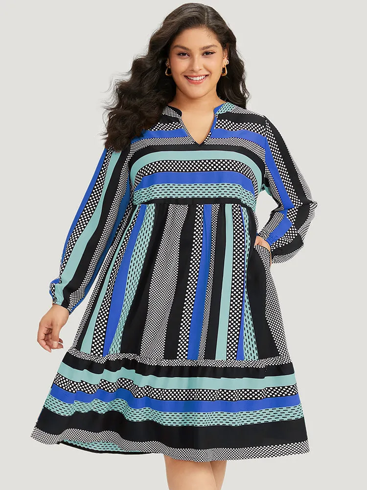 Polka Dot & Striped Print Notched Pocket Dress sold by Bloomchic