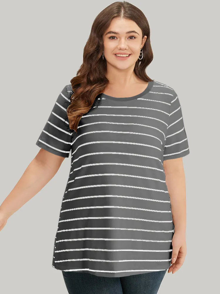 Striped Print Round Neck T-shirt sold by Bloomchic product image thumbnail 5