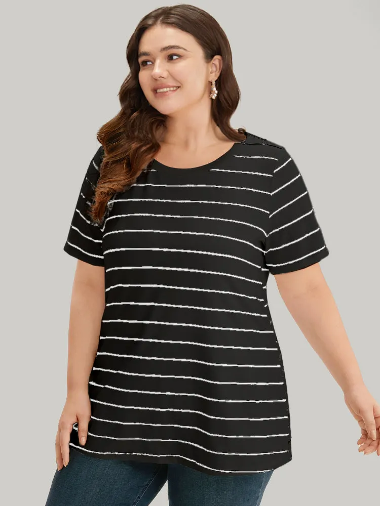 Striped Print Round Neck T-shirt sold by Bloomchic product image thumbnail 3