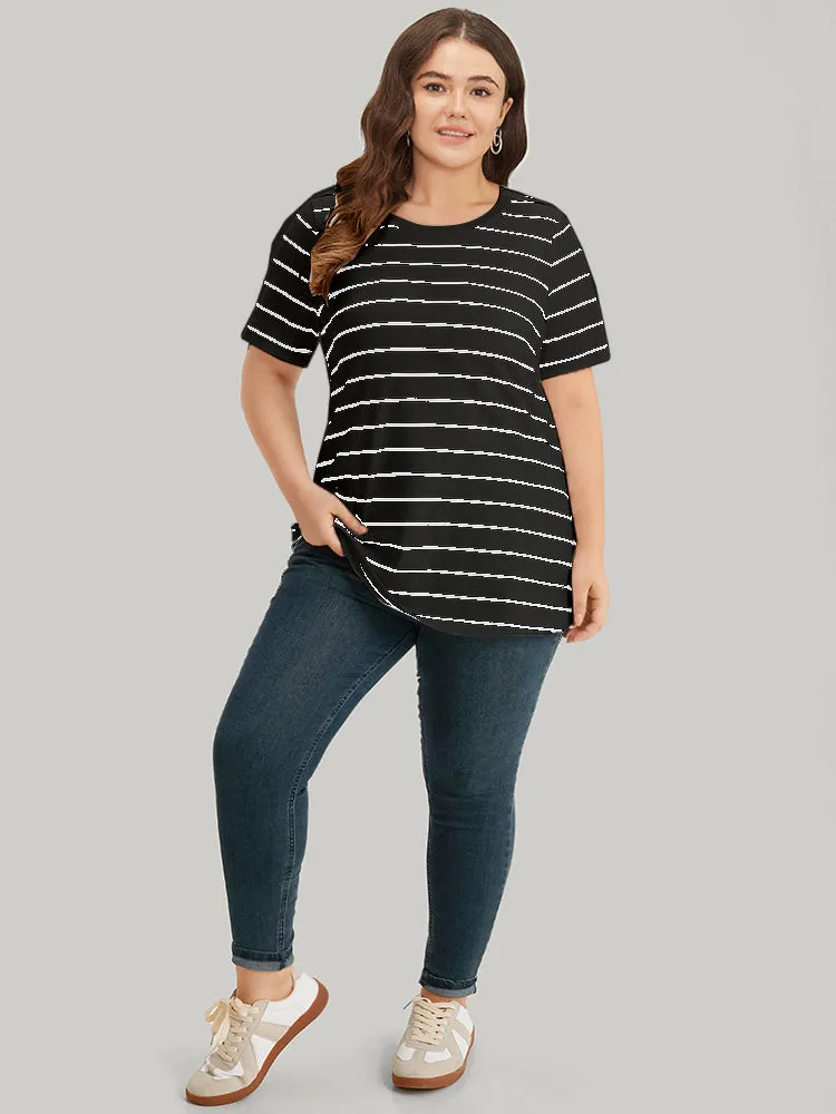 Striped Print Round Neck T-shirt sold by Bloomchic product image thumbnail 4