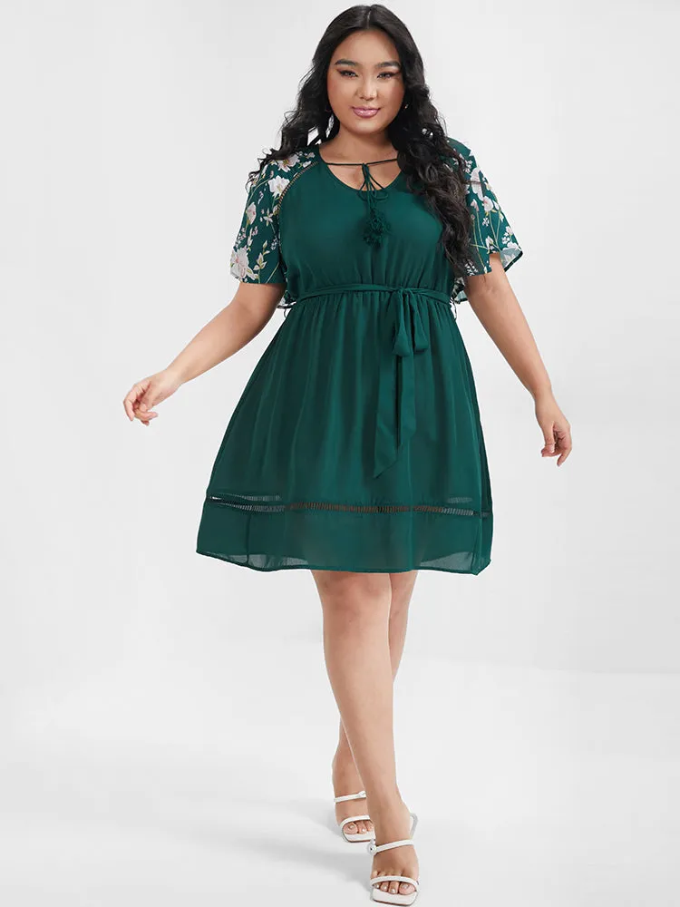 Plain Broderie Anglaise Ruffles Belted Ties Knee Dress sold by Bloomchic product image thumbnail 3