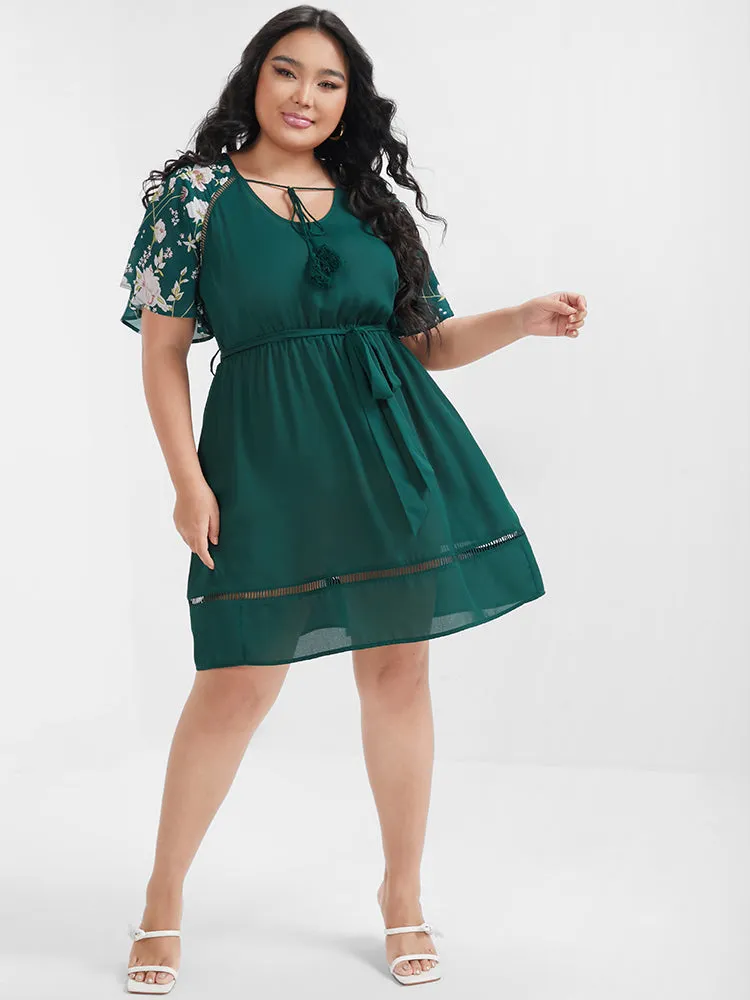 Plain Broderie Anglaise Ruffles Belted Ties Knee Dress sold by Bloomchic product image thumbnail 2