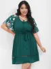Plain Broderie Anglaise Ruffles Belted Ties Knee Dress sold by Bloomchic