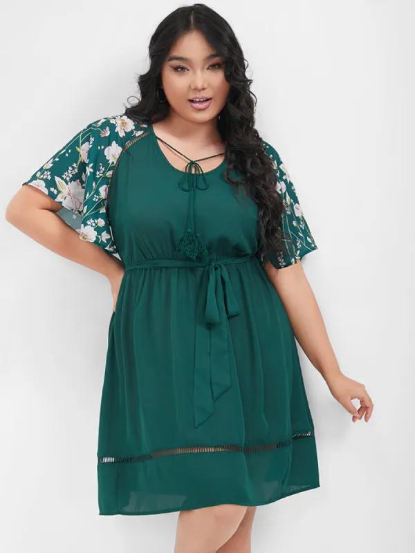 Plain Broderie Anglaise Ruffles Belted Ties Knee Dress sold by Bloomchic