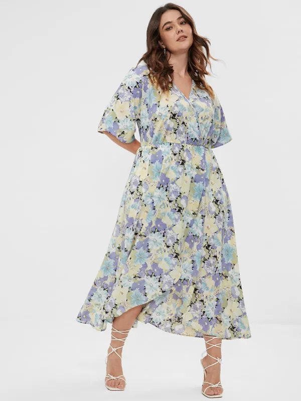 Floral Split Pocket Button Detail Wrap Maxi Dress sold by Bloomchic