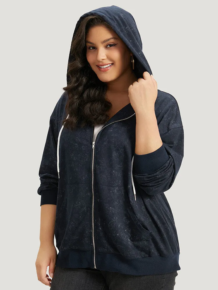 Heather Hooded Drawstring Pocket Zipper Fly Sweatshirt sold by Bloomchic product image thumbnail 3