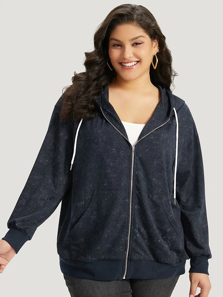 Heather Hooded Drawstring Pocket Zipper Fly Sweatshirt sold by Bloomchic product image thumbnail 2