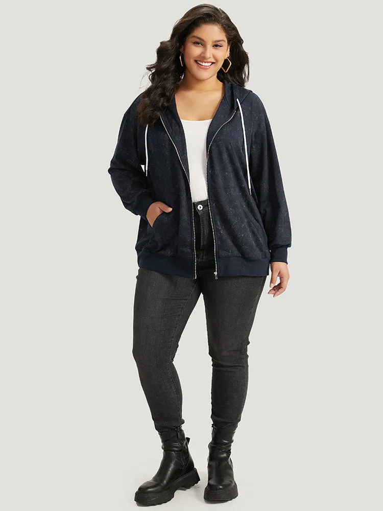 Heather Hooded Drawstring Pocket Zipper Fly Sweatshirt sold by Bloomchic product image thumbnail 4