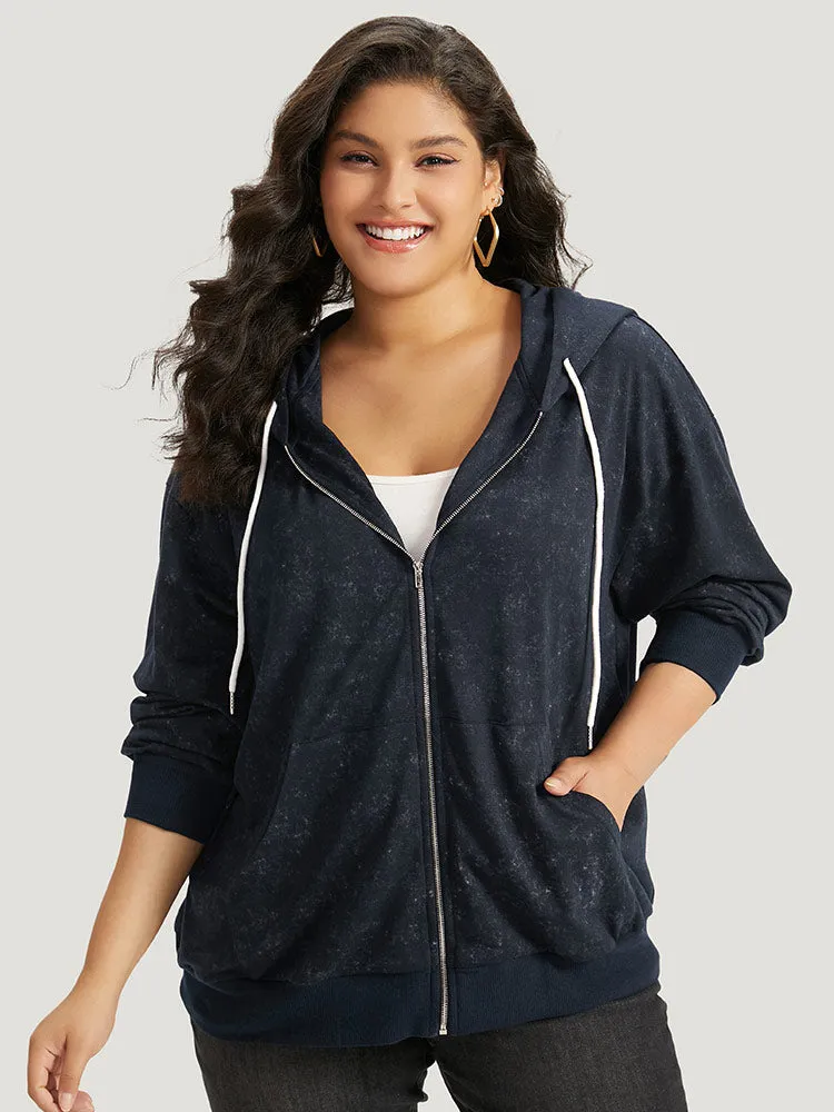 Heather Hooded Drawstring Pocket Zipper Fly Sweatshirt sold by Bloomchic product image thumbnail 5