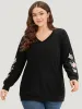 Floral Embroidered Elastic Cuffs V Neck Sweatshirt sold by Bloomchic