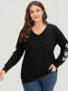 Floral Embroidered Elastic Cuffs V Neck Sweatshirt sold by Bloomchic