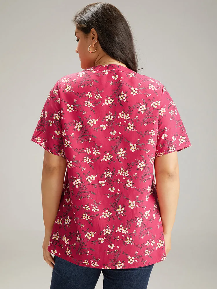 Floral Print Notched Pleated Detail Blouse sold by Bloomchic product image thumbnail 4