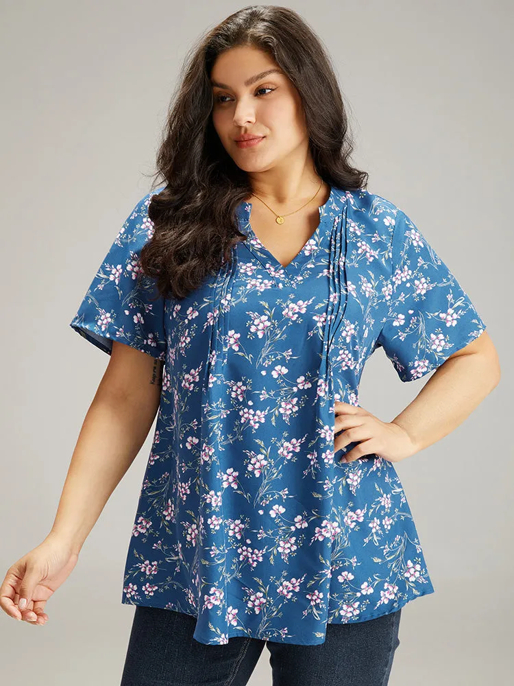 Floral Print Notched Pleated Detail Blouse sold by Bloomchic product image thumbnail 5