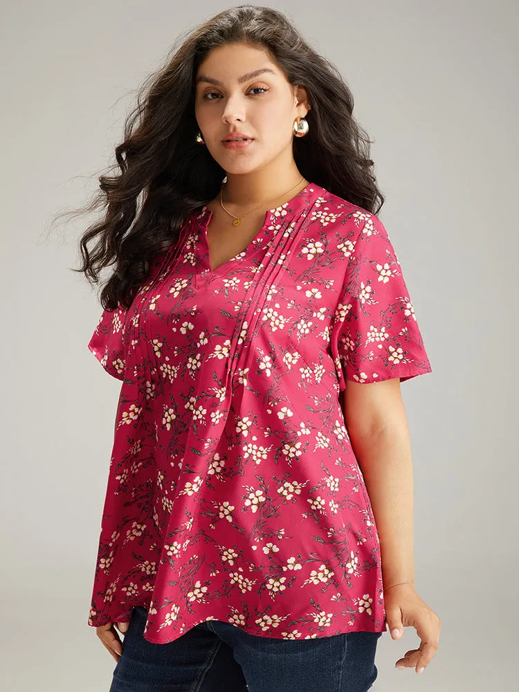 Floral Print Notched Pleated Detail Blouse sold by Bloomchic product image thumbnail 3