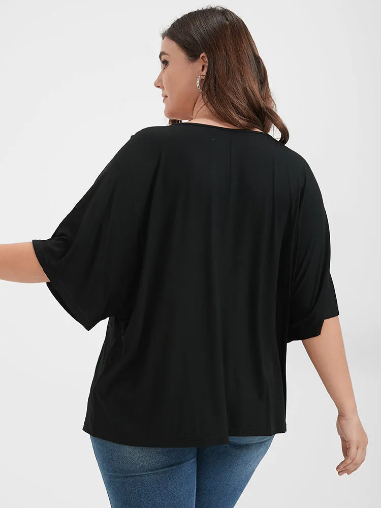 Solid Zipper V Neck Pearl Beaded Modal T-shirt sold by Bloomchic product image thumbnail 5