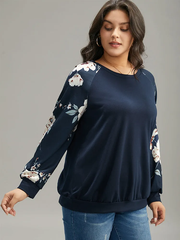 Floral Print Raglan Sleeve Crew Neck Sweatshirt sold by Bloomchic product image thumbnail 4
