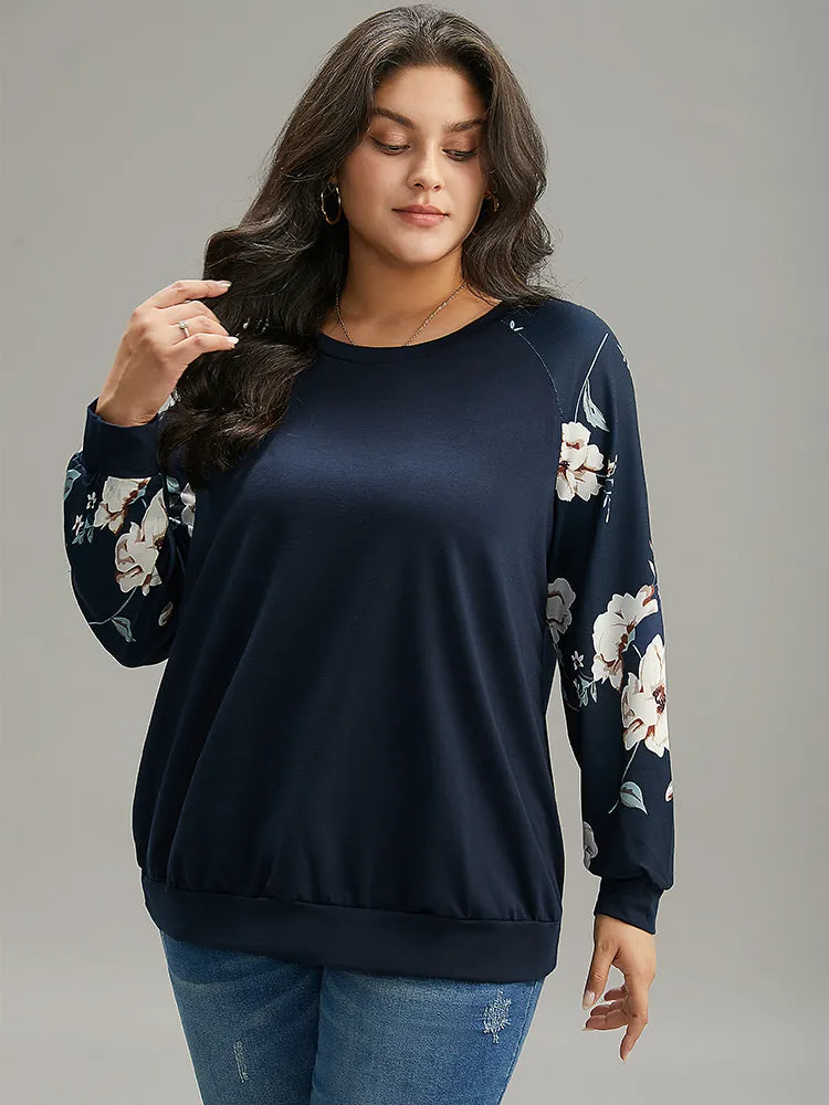 Floral Print Raglan Sleeve Crew Neck Sweatshirt sold by Bloomchic