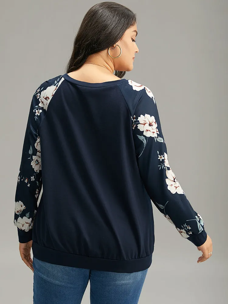 Floral Print Raglan Sleeve Crew Neck Sweatshirt sold by Bloomchic product image thumbnail 2