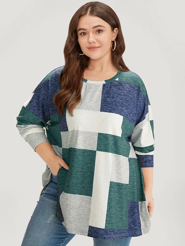 Colorblock Contrast Round Neck Dolman Sleeve T-shirt sold by Bloomchic