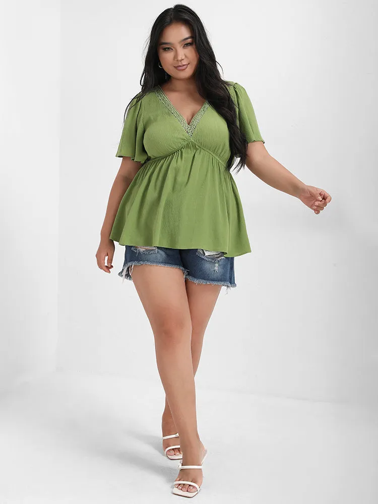 Solid Crochet Lace V Neck Blouse sold by Bloomchic product image thumbnail 2