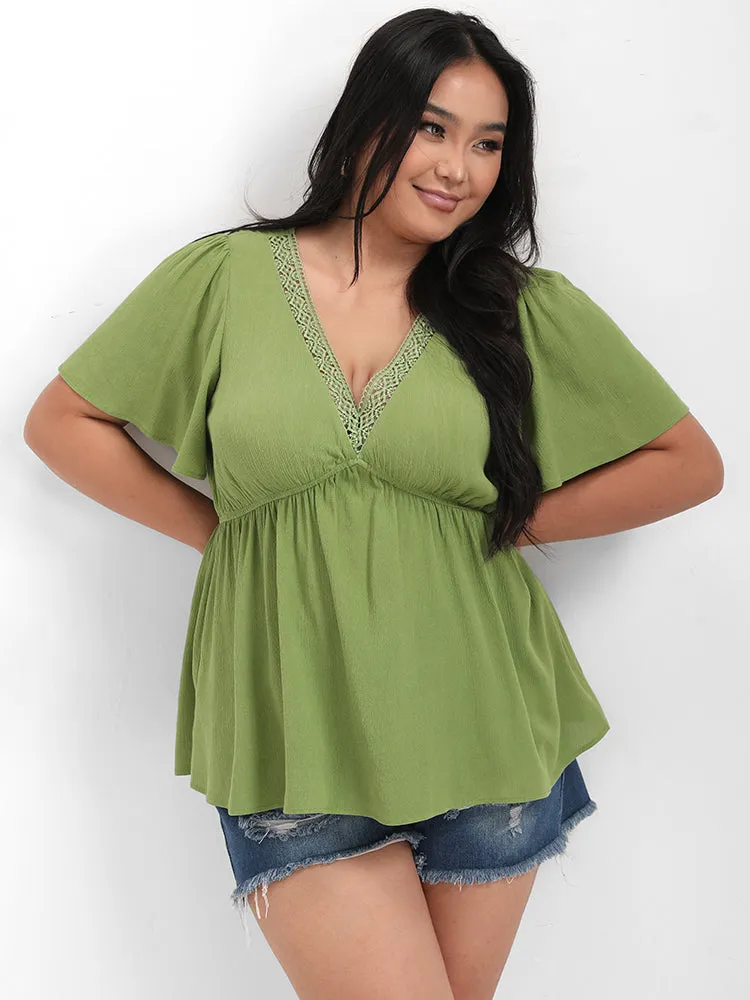 Solid Crochet Lace V Neck Blouse sold by Bloomchic product image thumbnail 3