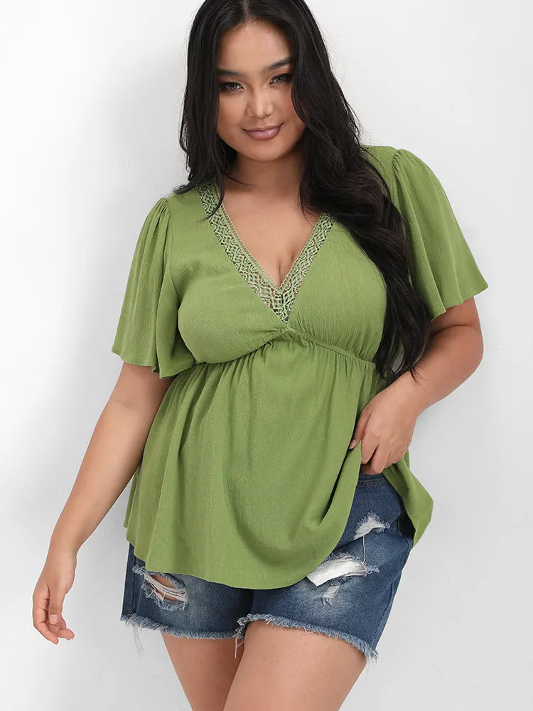 Solid Crochet Lace V Neck Blouse sold by Bloomchic product image thumbnail 4