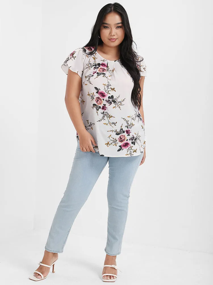 Floral Split Ruffled Button Round Neck Blouse sold by Bloomchic product image thumbnail 2