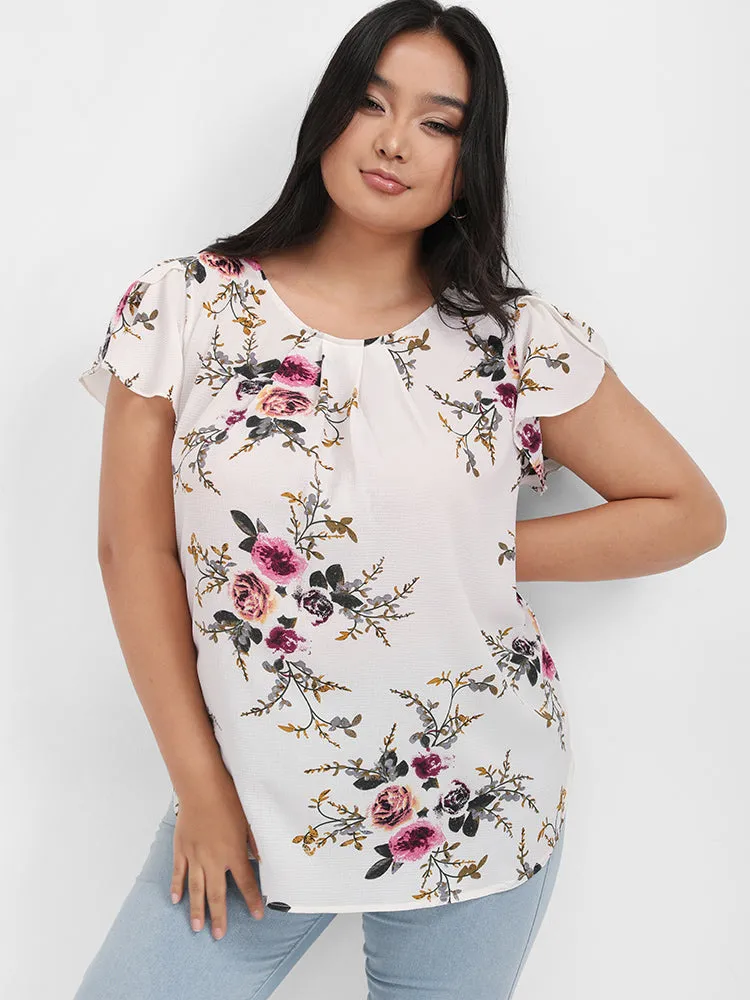 Floral Split Ruffled Button Round Neck Blouse sold by Bloomchic product image thumbnail 3