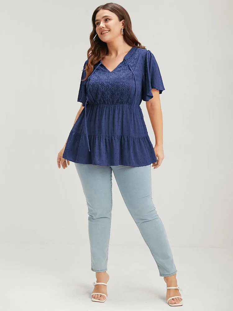 Plain Crochet Lace Embroidered Ruffles Ties Neck Blouse sold by Bloomchic product image thumbnail 3