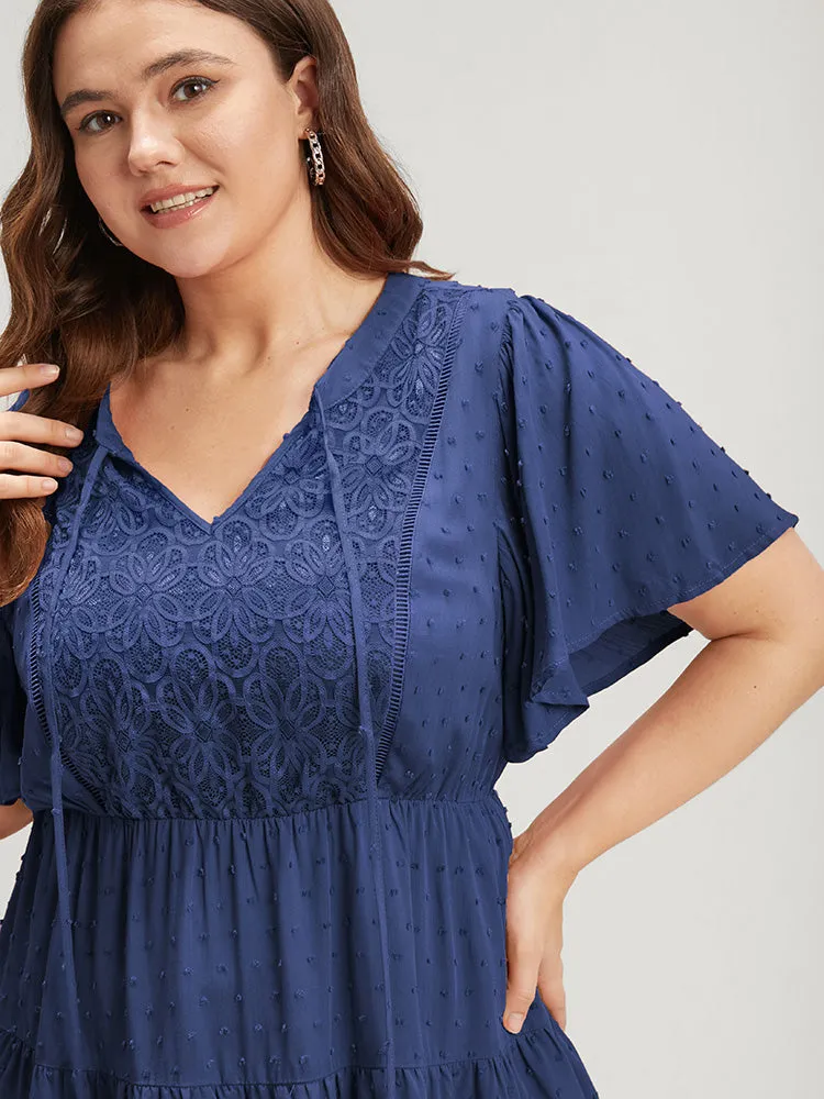 Plain Crochet Lace Embroidered Ruffles Ties Neck Blouse sold by Bloomchic product image thumbnail 5