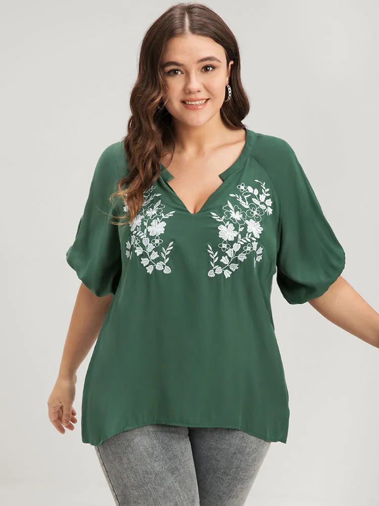 Floral Embroidered Puff Sleeve V Neck Blouse sold by Bloomchic product image thumbnail 3