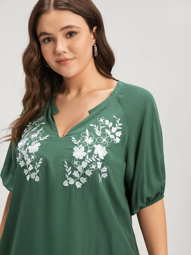 Floral Embroidered Puff Sleeve V Neck Blouse sold by Bloomchic product image thumbnail 5