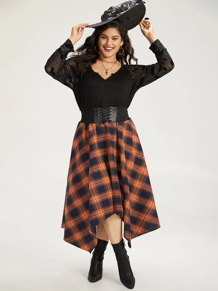 Halloween Plaid Pocket Hanky Hem Woven Skirt sold by Bloomchic