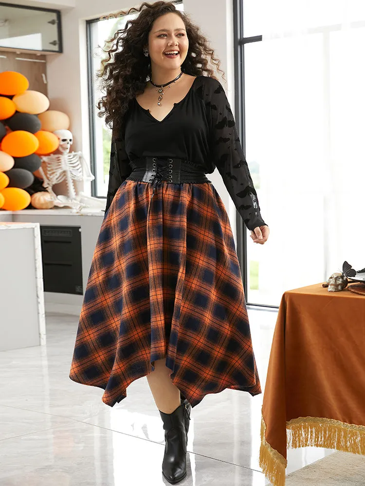 Halloween Plaid Pocket Hanky Hem Woven Skirt sold by Bloomchic product image thumbnail 2