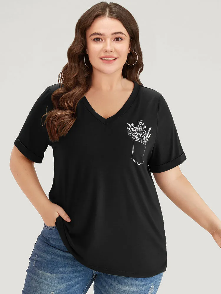 Solid Heather Plants Print V Neck T-shirt sold by Bloomchic product image thumbnail 2