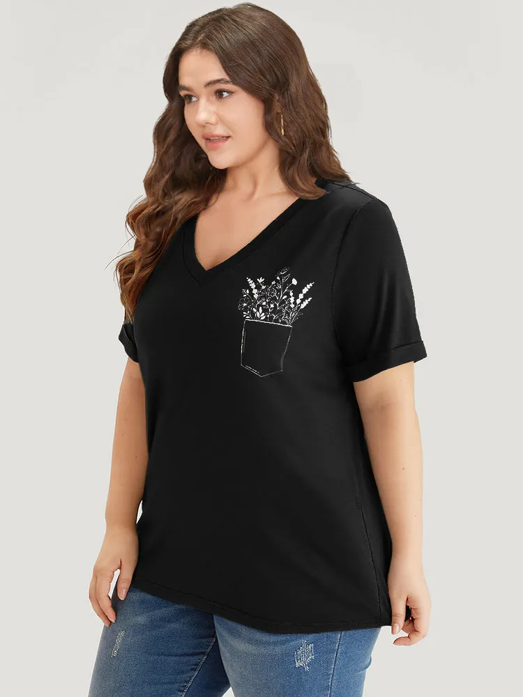 Solid Heather Plants Print V Neck T-shirt sold by Bloomchic product image thumbnail 4