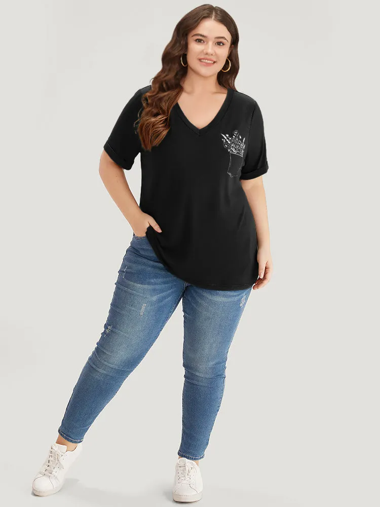 Solid Heather Plants Print V Neck T-shirt sold by Bloomchic product image thumbnail 3