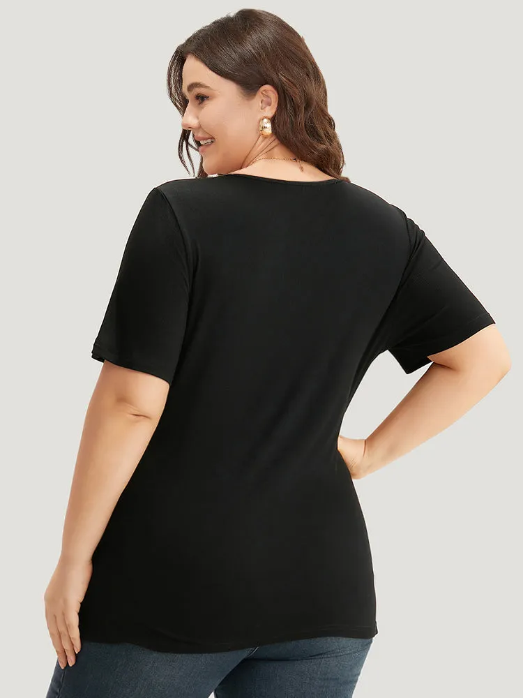 Rib Knit Plain Notched T-shirt sold by Bloomchic product image thumbnail 2