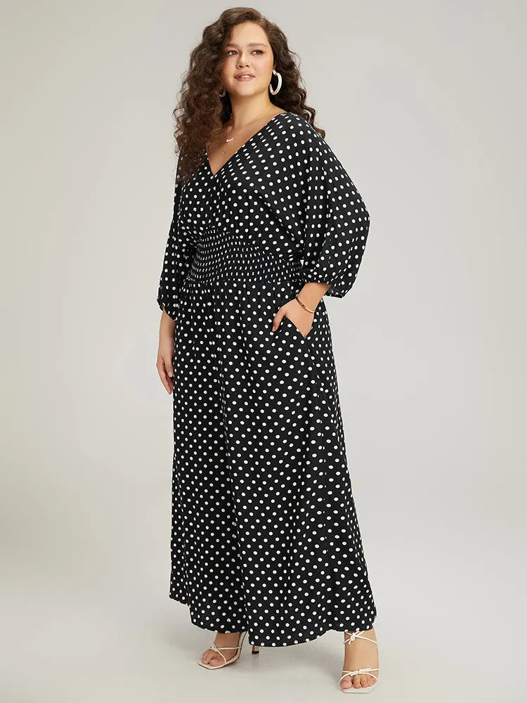 Polka Dot V Neck Knot Backless Lantern Sleeve Jumpsuit sold by Bloomchic product image thumbnail 3