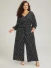 Polka Dot V Neck Knot Backless Lantern Sleeve Jumpsuit sold by Bloomchic