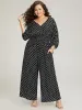 Polka Dot V Neck Knot Backless Lantern Sleeve Jumpsuit sold by Bloomchic