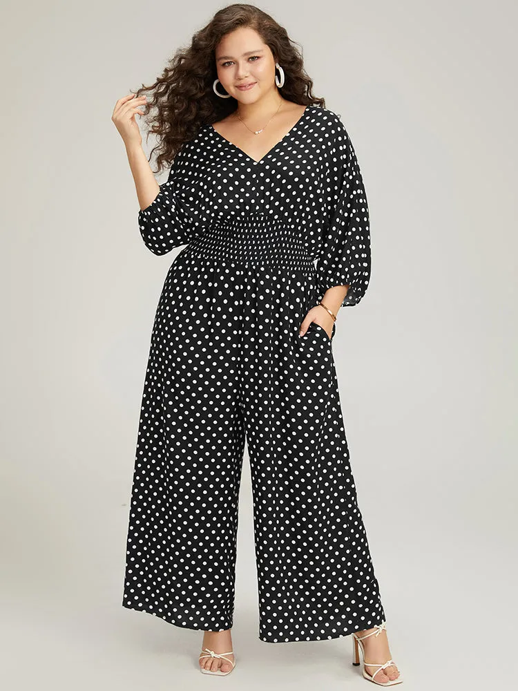 Polka Dot V Neck Knot Backless Lantern Sleeve Jumpsuit sold by Bloomchic product image thumbnail 2