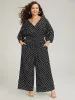 Polka Dot V Neck Knot Backless Lantern Sleeve Jumpsuit sold by Bloomchic